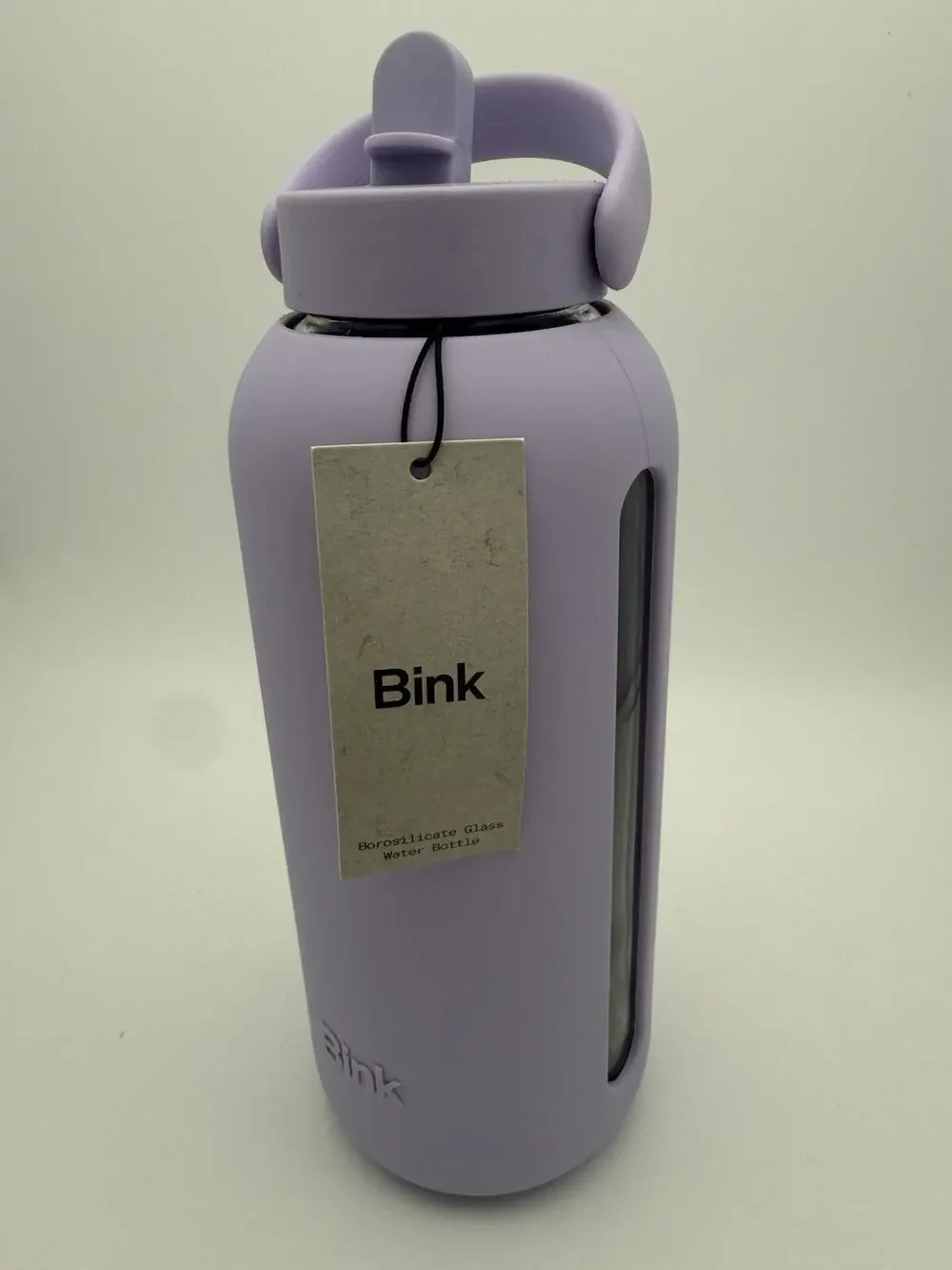 Bink 36 oz Big Water Bottle Flip Cap Lid w/straw Fog Purple Borosilicate Glass